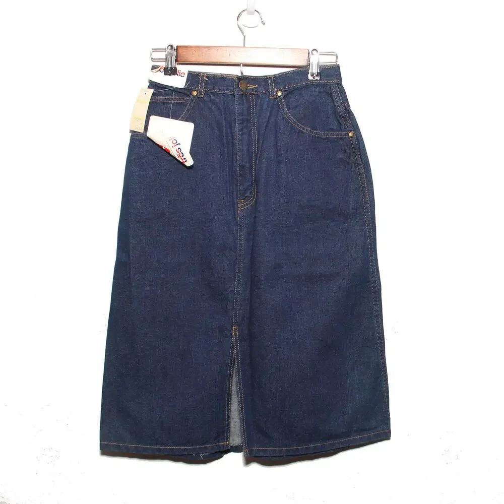 Vintage New Tres Jolie Denim Skirt Size 9/10 Cotton Front slit
